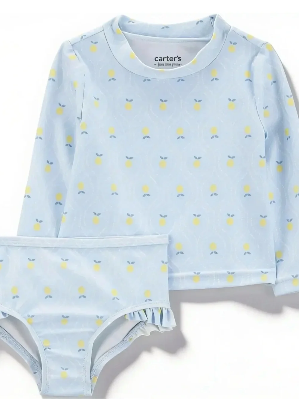 NWT Carter's Light Blue Lemon Print Long Sleeve Rash Guard & Bikini Bottoms